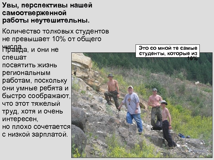 Увы, перспективы нашей самоотверженной работы неутешительны. Количество толковых студентов не превышает 10% от общего