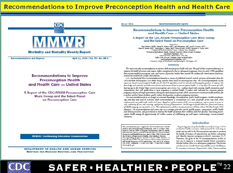 Recommendations to Improve Preconception Health and Health Care 22 