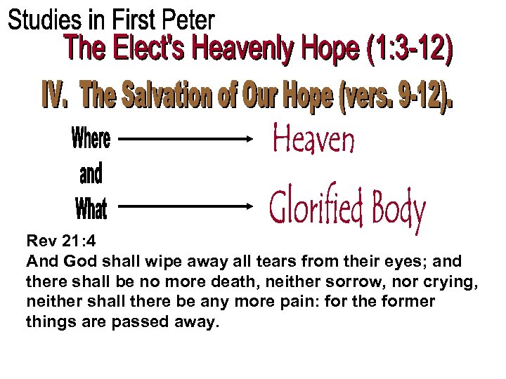 Rev 21: 4 And God shall wipe away all tears from their eyes; and