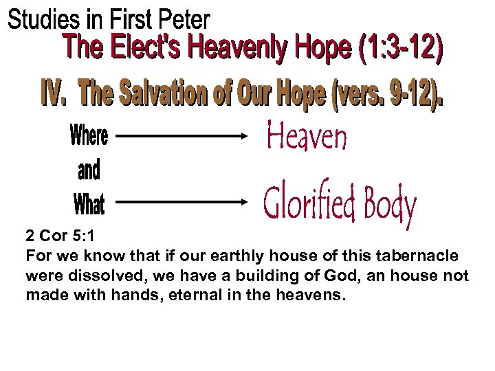 2 Cor 5: 1 For we know that if our earthly house of this