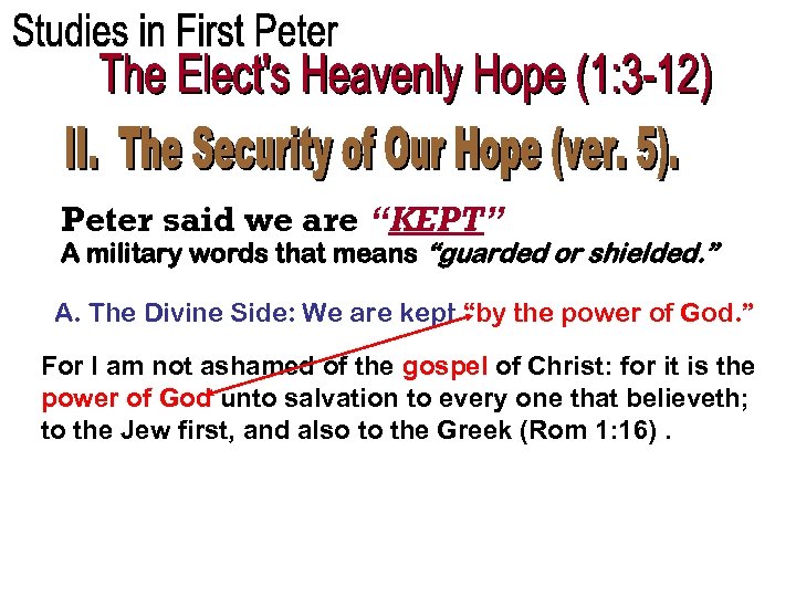 Peter said we are “KEPT” A military words that means “guarded or shielded. ”
