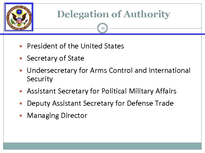Delegation of Authority 11 • President of the United States • Secretary of State