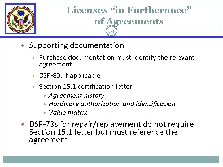 Licenses “in Furtherance” of Agreements 54 • Supporting documentation • • • Purchase documentation