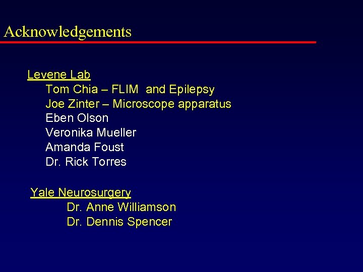 Acknowledgements Levene Lab Tom Chia – FLIM and Epilepsy Joe Zinter – Microscope apparatus