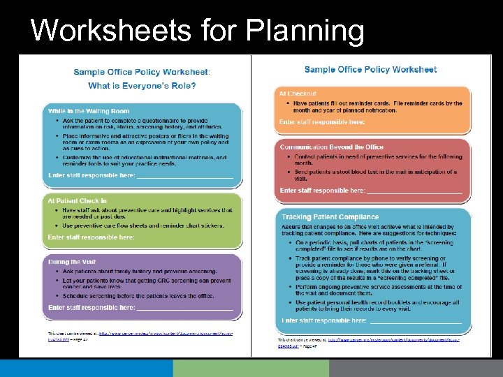 Worksheets for Planning 
