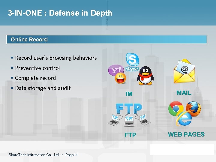 3 -IN-ONE : Defense in Depth Online Record § Record user's browsing behaviors §