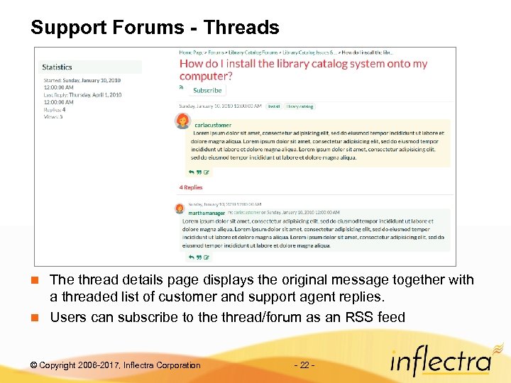 Support Forums - Threads The thread details page displays the original message together with
