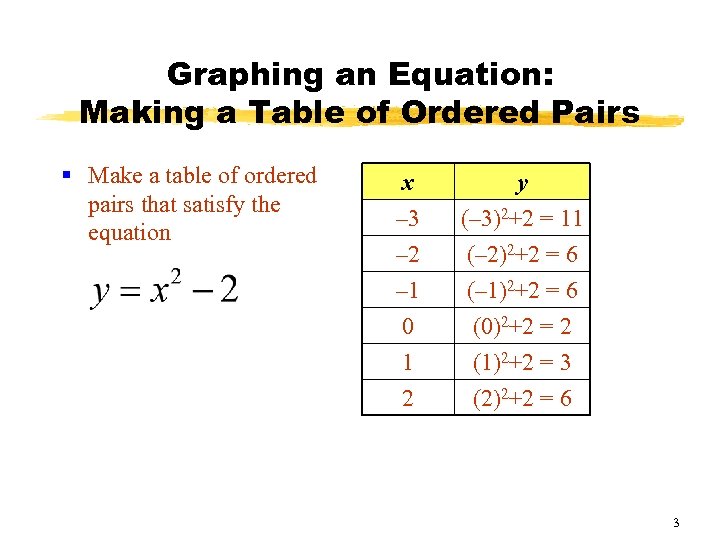 Graphing an Equation: Making a Table of Ordered Pairs § Make a table of