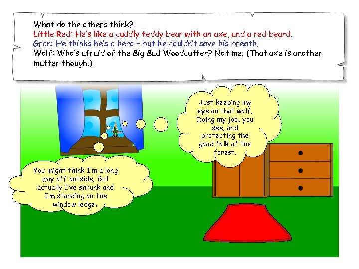 What do the others think? Little Red: He’s like a cuddly teddy bear with