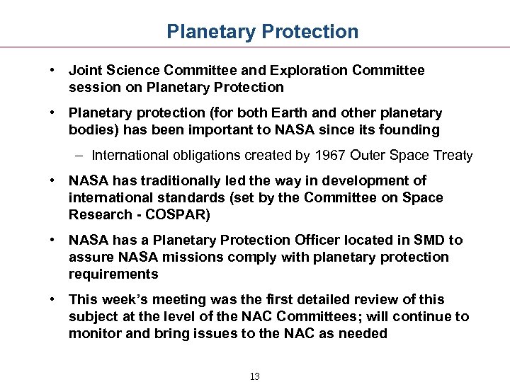 Planetary Protection • Joint Science Committee and Exploration Committee session on Planetary Protection •