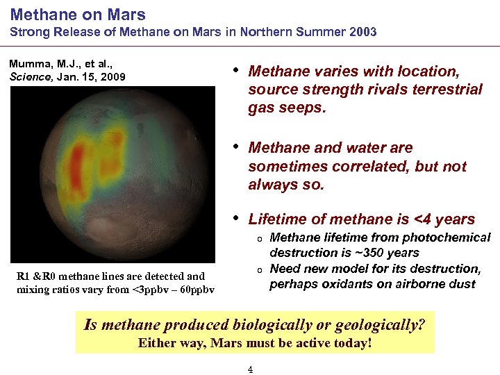 Methane on Mars Strong Release of Methane on Mars in Northern Summer 2003 Mumma,