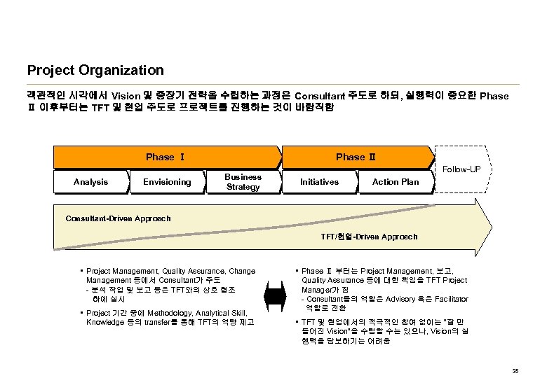 Project Organization 객관적인 시각에서 Vision 및 중장기 전략을 수립하는 과정은 Consultant 주도로 하되, 실행력이