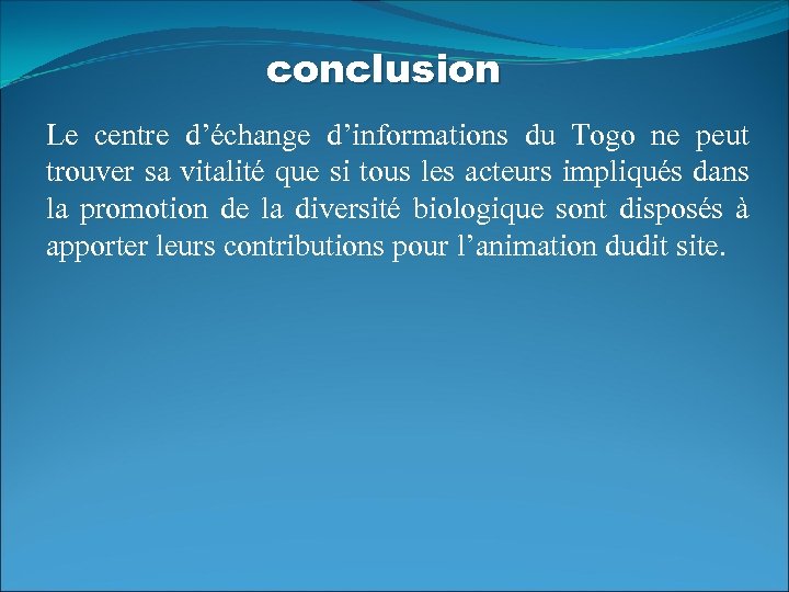 conclusion Le centre d’échange d’informations du Togo ne peut trouver sa vitalité que si
