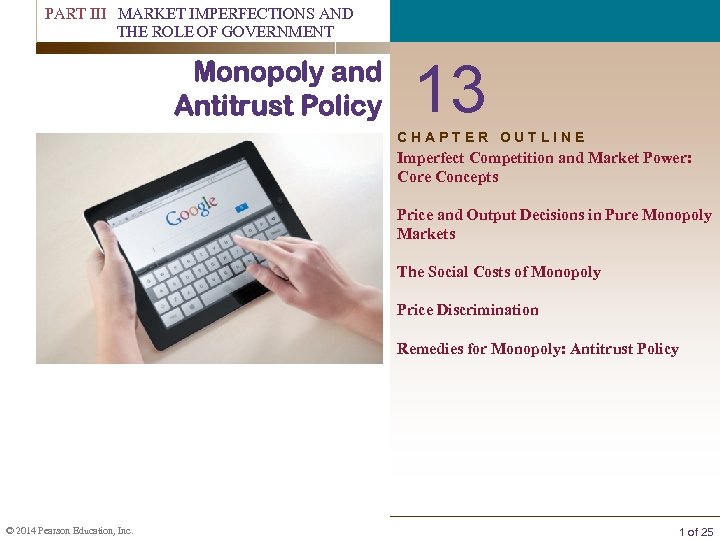 PART III MARKET IMPERFECTIONS AND THE ROLE OF GOVERNMENT Monopoly and Antitrust Policy 13