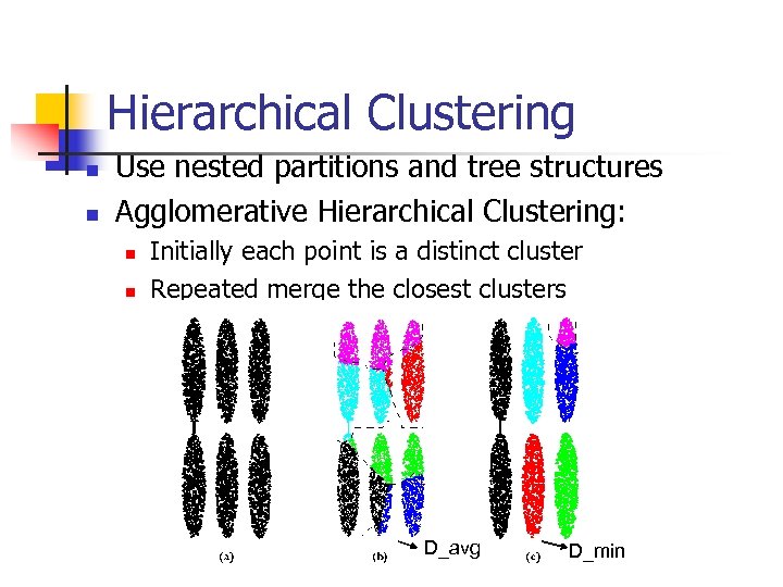 Hierarchical Clustering n n Use nested partitions and tree structures Agglomerative Hierarchical Clustering: n