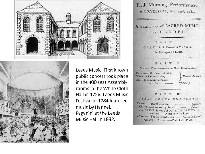 Leeds Music. First known public concert took place in the 400 seat Assembly rooms