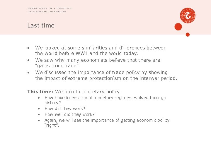 Last time • • • We looked at some similarities and differences between the
