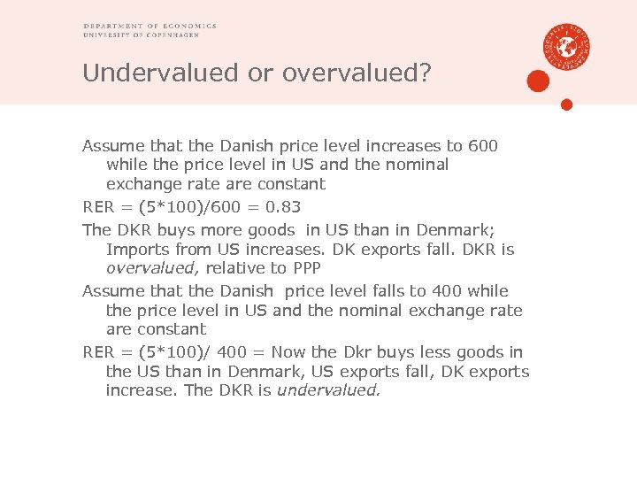 Undervalued or overvalued? Assume that the Danish price level increases to 600 while the