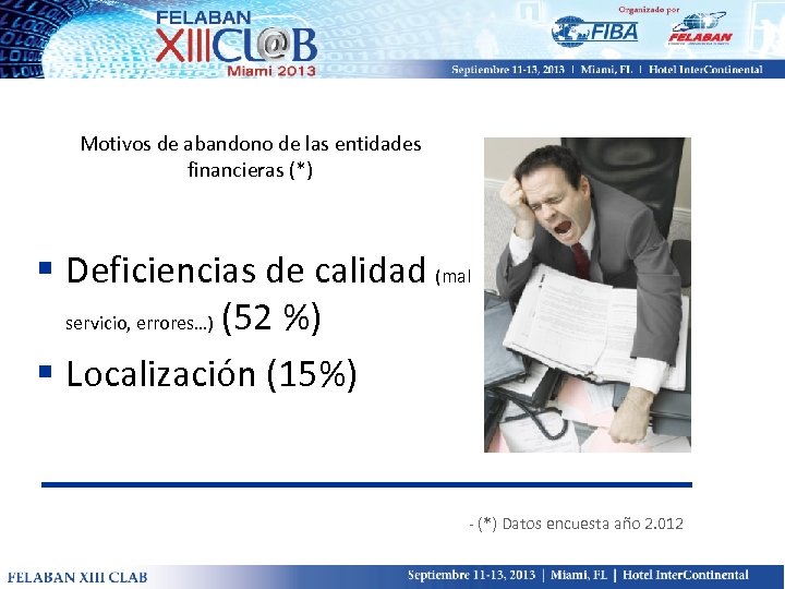 Motivos de abandono de las entidades financieras (*) § Deficiencias de calidad (mal servicio,