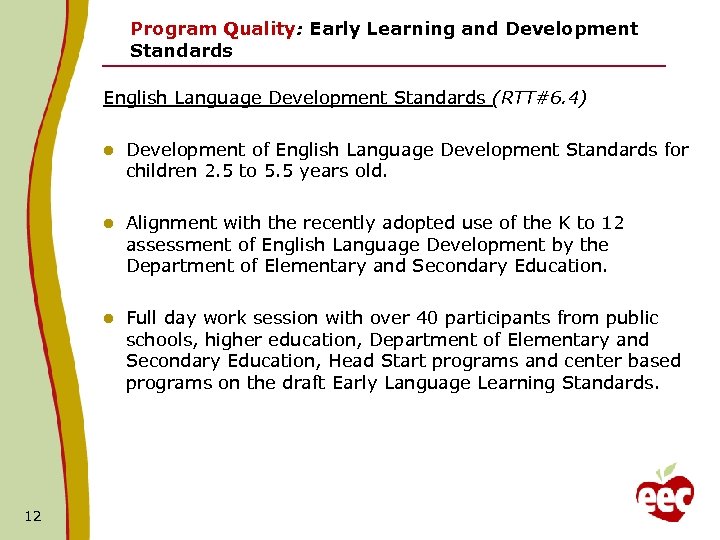 Program Quality: Early Learning and Development Standards English Language Development Standards (RTT#6. 4) l