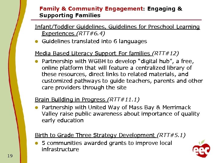 Family & Community Engagement: Engaging & Supporting Families Infant/Toddler Guidelines, Guidelines for Preschool Learning