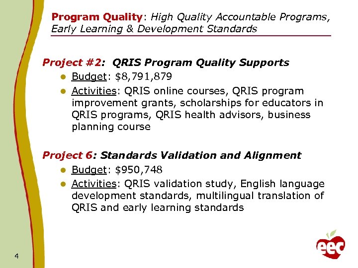 Program Quality: High Quality Accountable Programs, Early Learning & Development Standards Project #2: QRIS