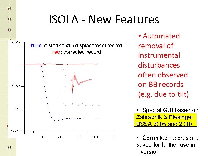 ISOLA - New Features blue: distorted raw displacement record red: corrected record • Automated