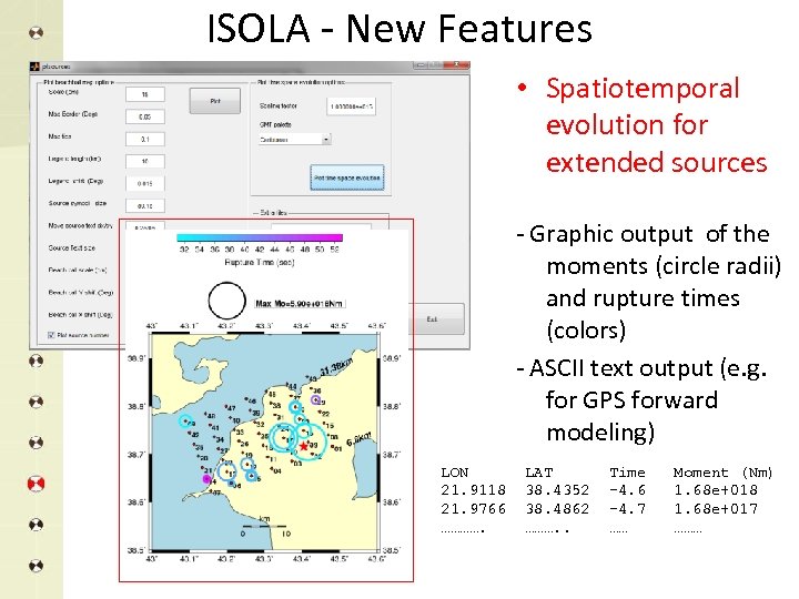 ISOLA - New Features • Spatiotemporal evolution for extended sources - Graphic output of