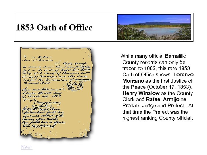 1853 Oath of Office While many official Bernalillo County records can only be traced