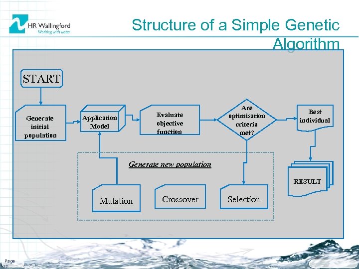 Structure of a Simple Genetic Algorithm START Generate initial population Evaluate objective function Application