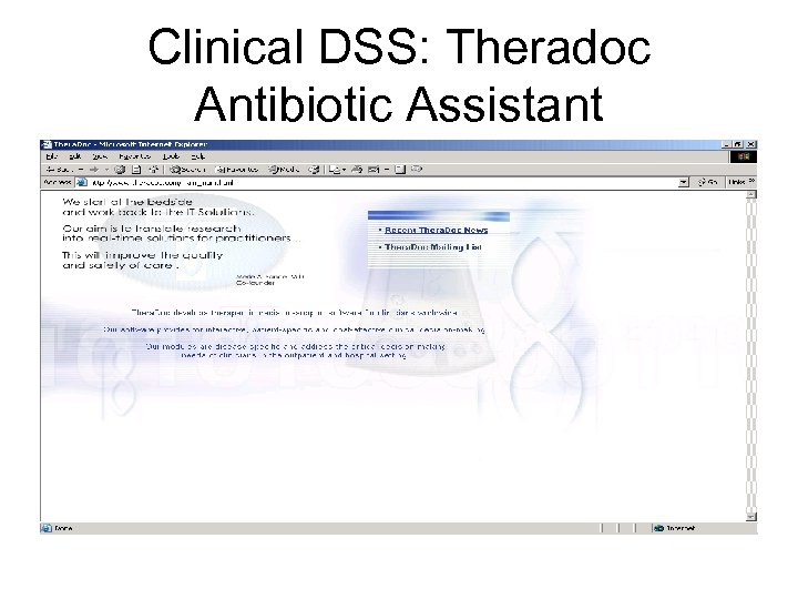 Clinical DSS: Theradoc Antibiotic Assistant 