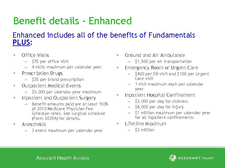 Benefit details - Enhanced includes all of the benefits of Fundamentals PLUS: • Office