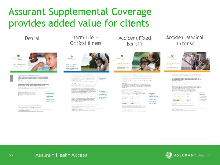 Assurant Supplemental Coverage provides added value for clients Dental 53 Term Life — Critical