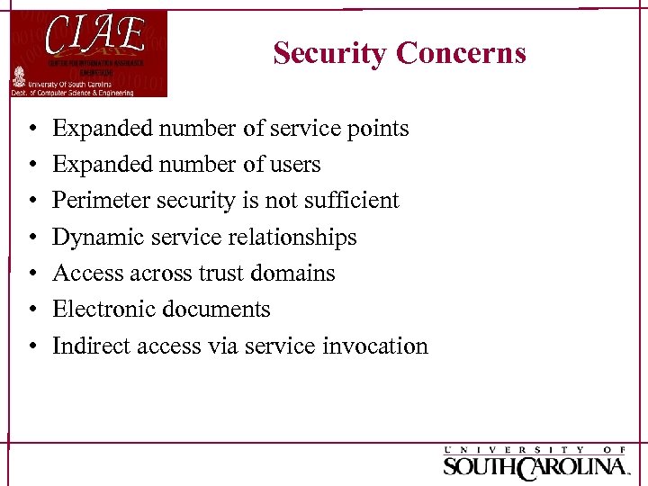 Security Concerns • • Expanded number of service points Expanded number of users Perimeter