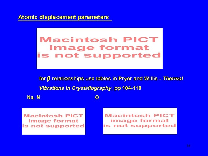 Atomic displacement parameters for b relationships use tables in Pryor and Willis - Thermal