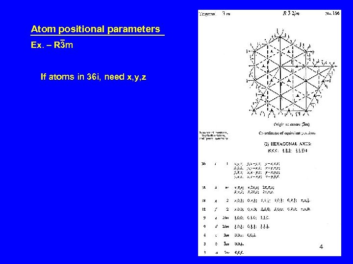 Atom positional parameters Ex. – R 3 m If atoms in 36 i, need