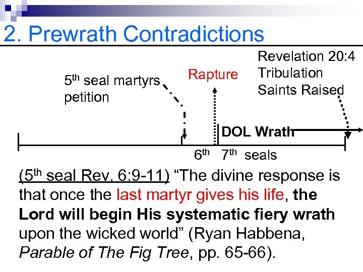 2. Prewrath Contradictions 5 th seal martyrs petition Rapture Revelation 20: 4 Tribulation Saints