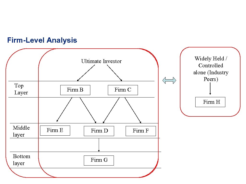 Firm-Level Analysis Widely Held / Controlled alone (Industry Peers) Ultimate Investor Top Layer Firm