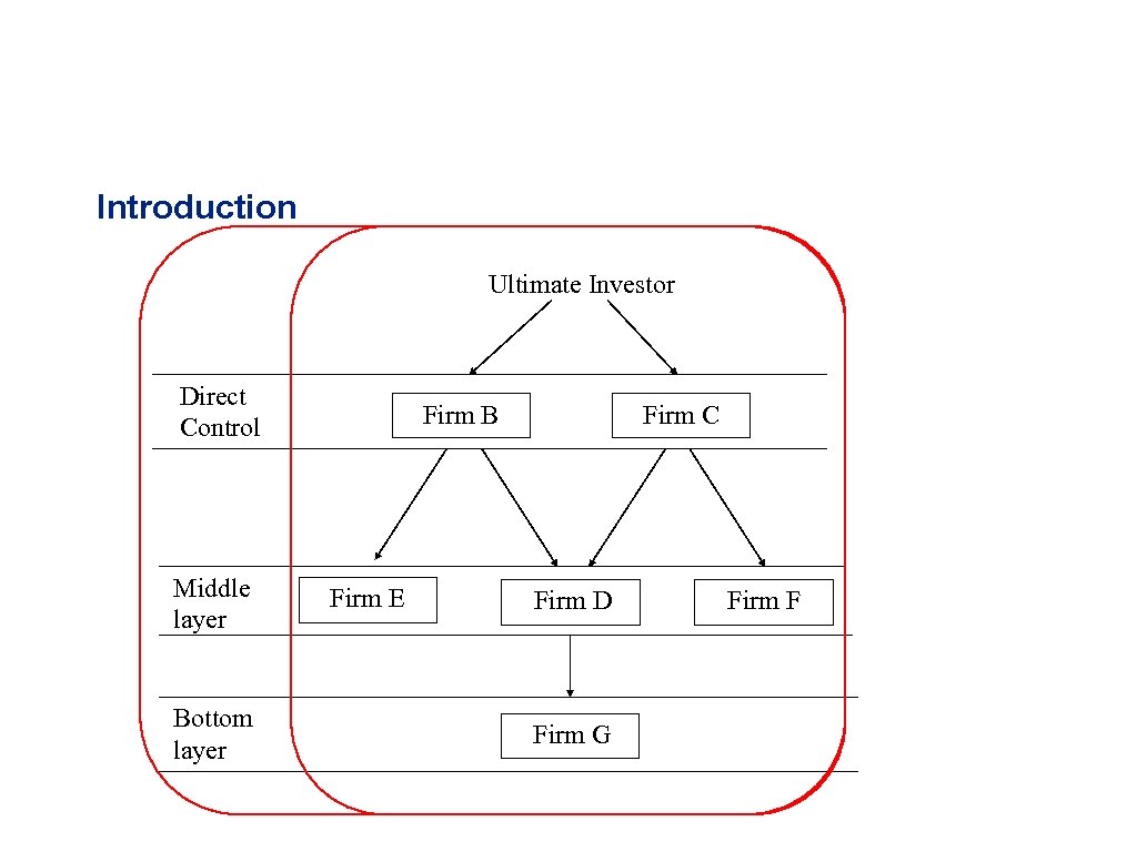 Introduction Ultimate Investor Direct Control Middle layer Bottom layer Firm B Firm E Firm