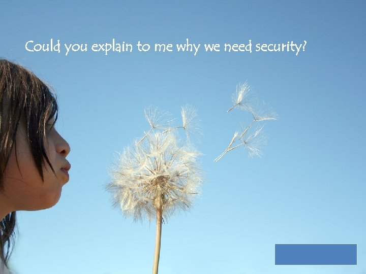 Could you explain to me why we need security? 63 