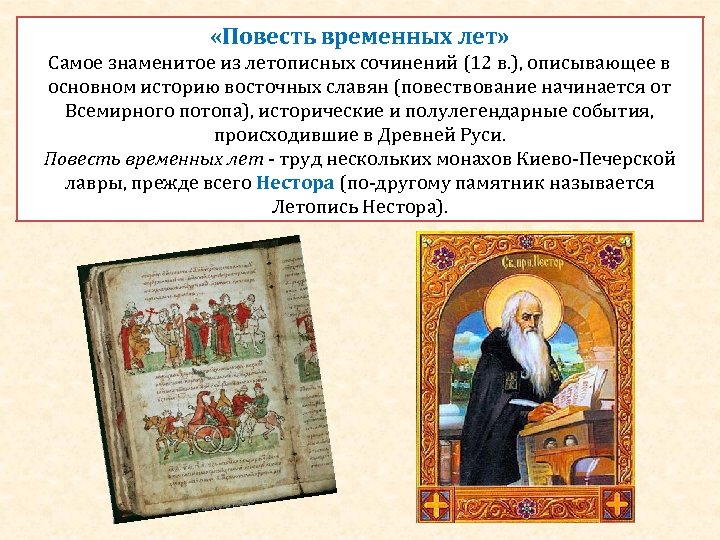  «Повесть временных лет» Самое знаменитое из летописных сочинений (12 в. ), описывающее в