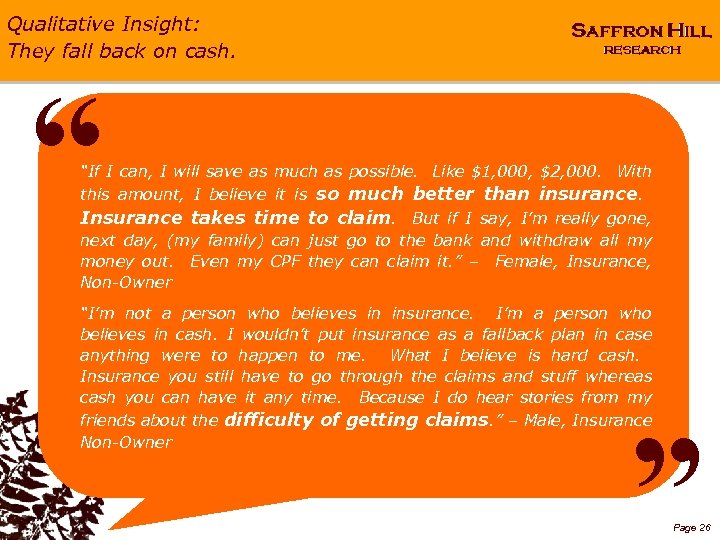 Qualitative Insight: They fall back on cash. “ “If I can, I will save