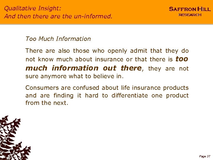 Qualitative Insight: And then there are the un-informed. Too Much Information There also those