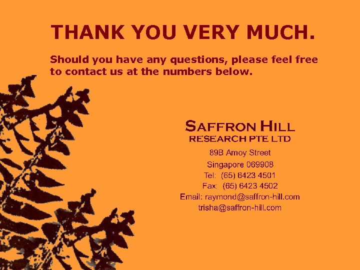 THANK YOU VERY MUCH. Should you have any questions, please feel free to contact