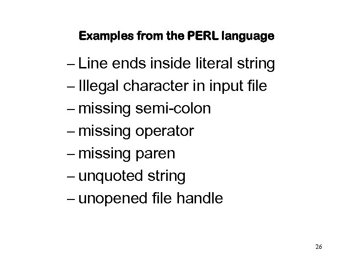 Examples from the PERL language – Line ends inside literal string – Illegal character