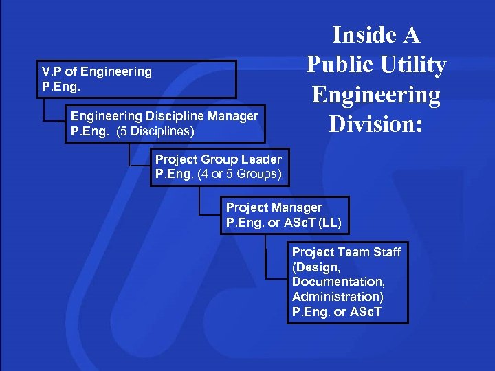 V. P of Engineering P. Engineering Discipline Manager P. Eng. (5 Disciplines) Inside A