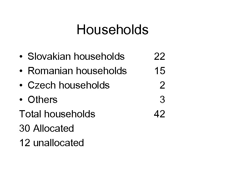 Households • Slovakian households • Romanian households • Czech households • Others Total households