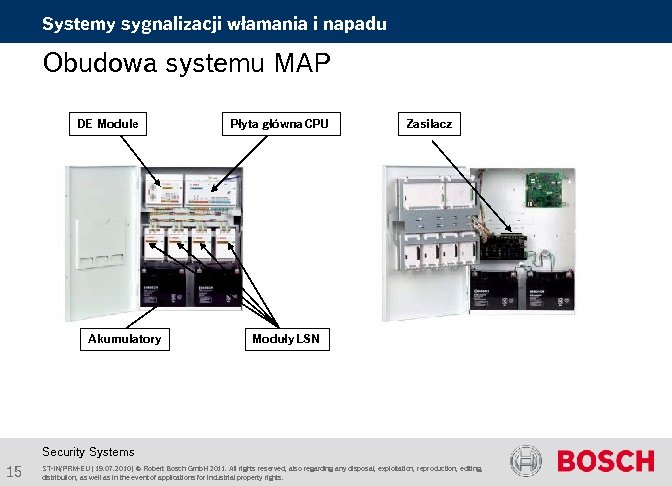 Systemy sygnalizacji włamania i napadu Obudowa systemu MAP DE Module Akumulatory Płyta główna CPU