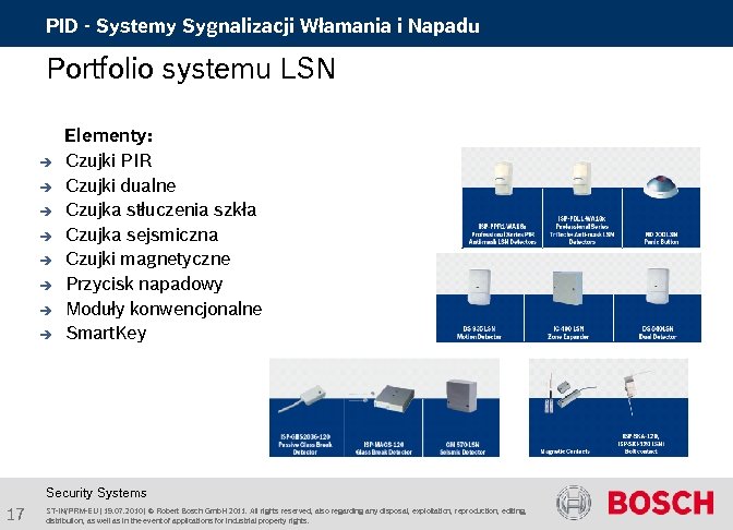PID - Systemy Sygnalizacji Włamania i Napadu Portfolio systemu LSN è è è è