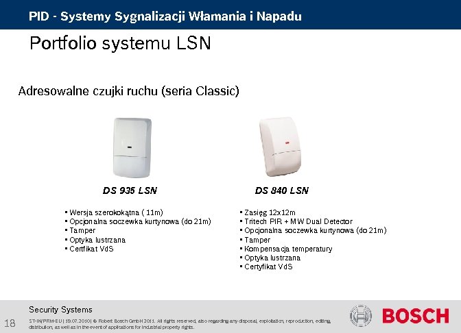 PID - Systemy Sygnalizacji Włamania i Napadu Portfolio systemu LSN Adresowalne czujki ruchu (seria